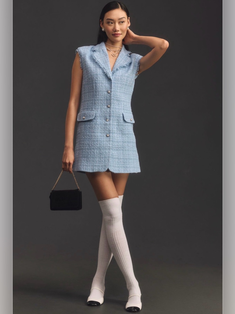 NWT Anthropologie Maeve Sleeveless Tweed Blazer Mini Dress Light Blue 4